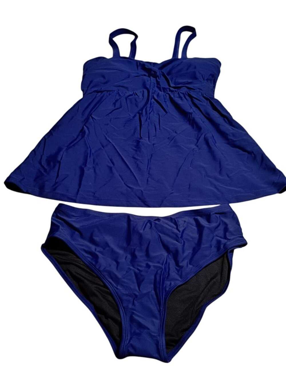Royal Blue Ruched Babydoll Tankini Swimsuit Set - Size Large